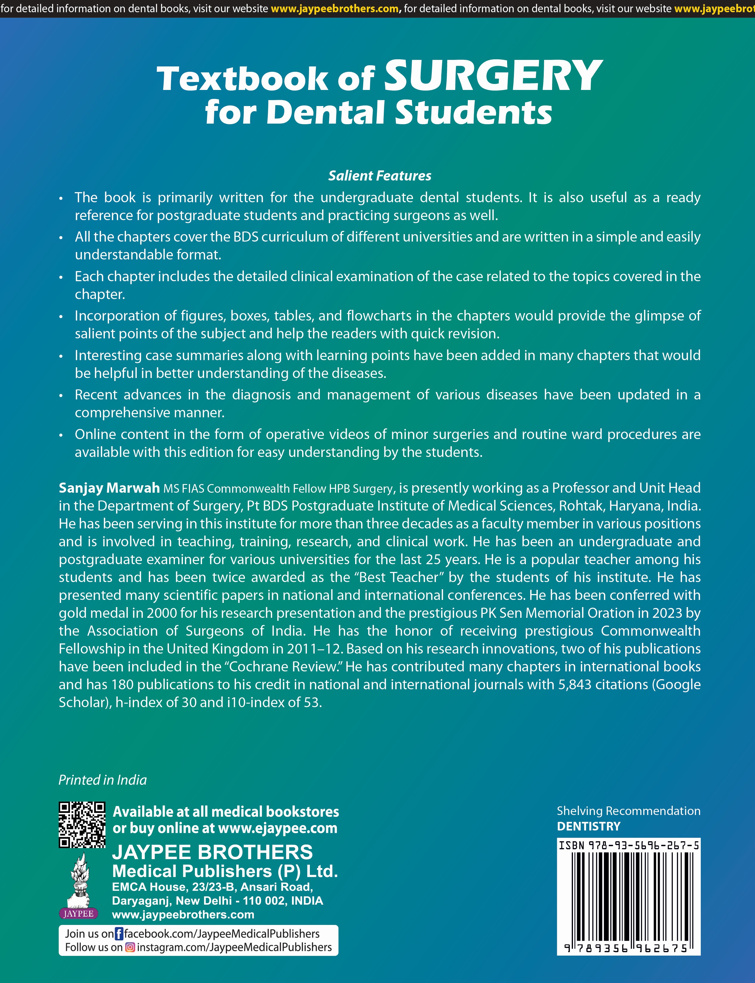 Textbook of Surgery for Dental Students SANJAY MARWAH ISBN: 9789356962675 2026 3/e Reprint view 2