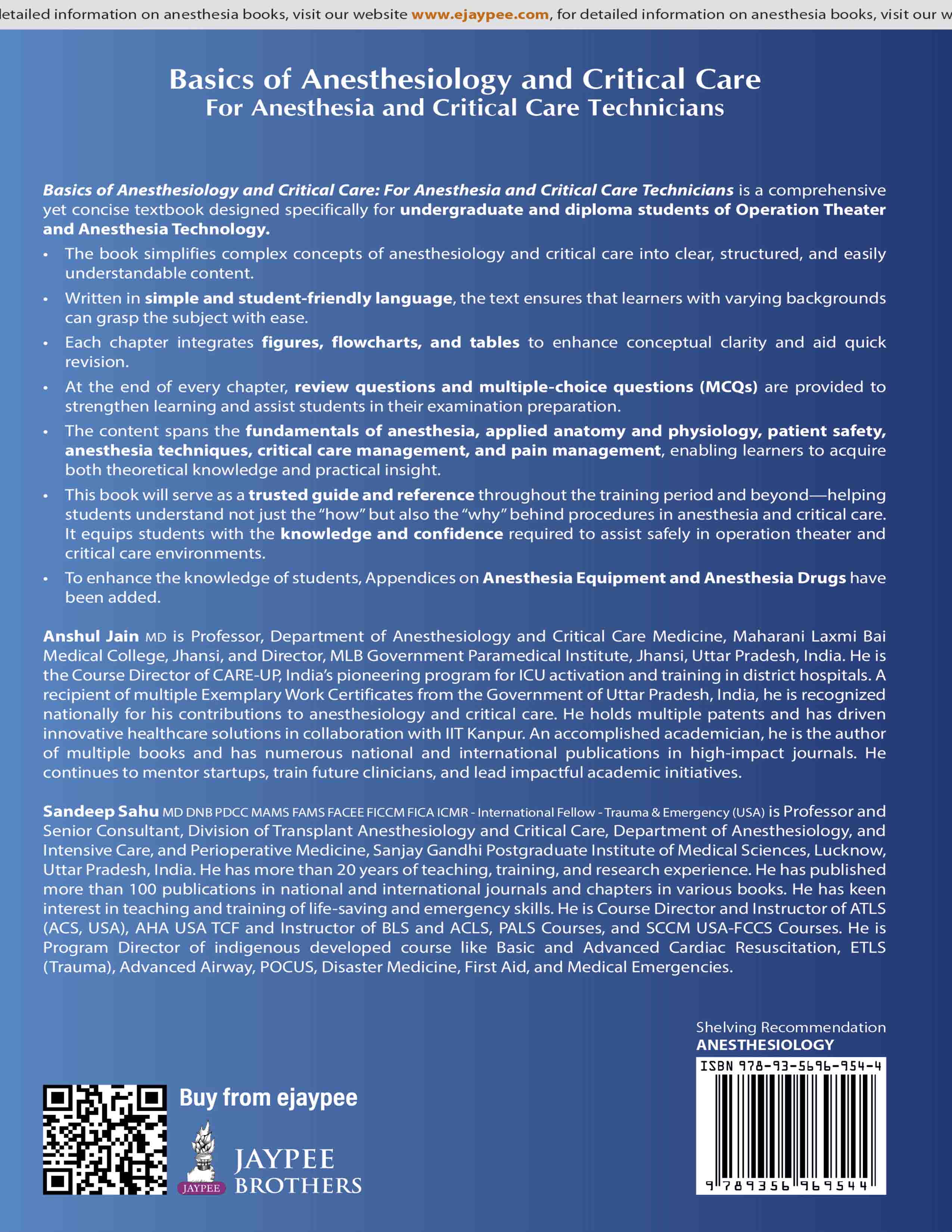 Basics of Anesthesiology and Critical Care for Anesthesia and