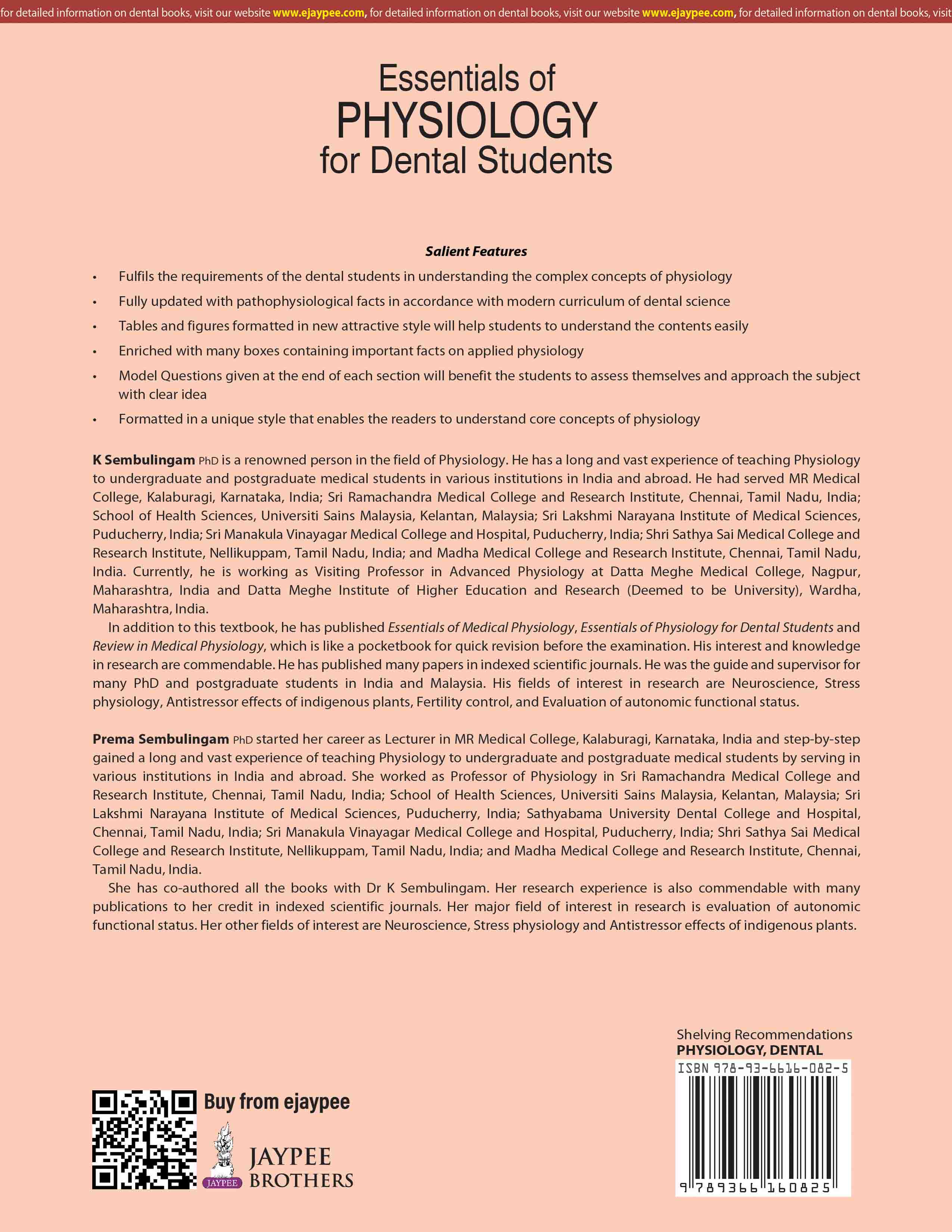 Essentials of Physiology for Dental Students K SEMBULINGAMPREMA SEMBULINGAM ISBN: 9789366160825 2026 4/e view 2