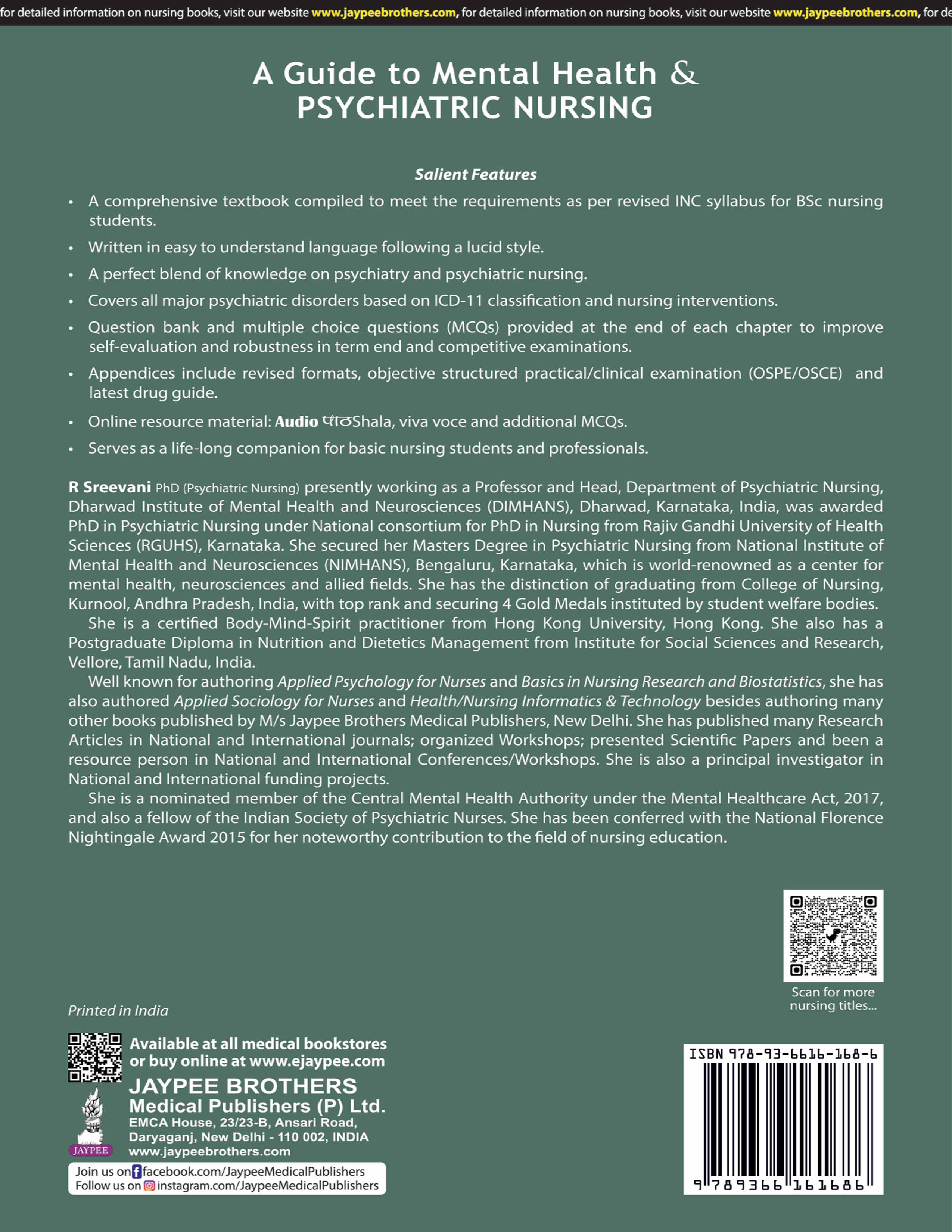 A Guide To Mental Health & Psychiatric Nursing (Semester V & VI) R SREEVANI ISBN: 9789366161686 2025 6/e Revised Reprint view 2
