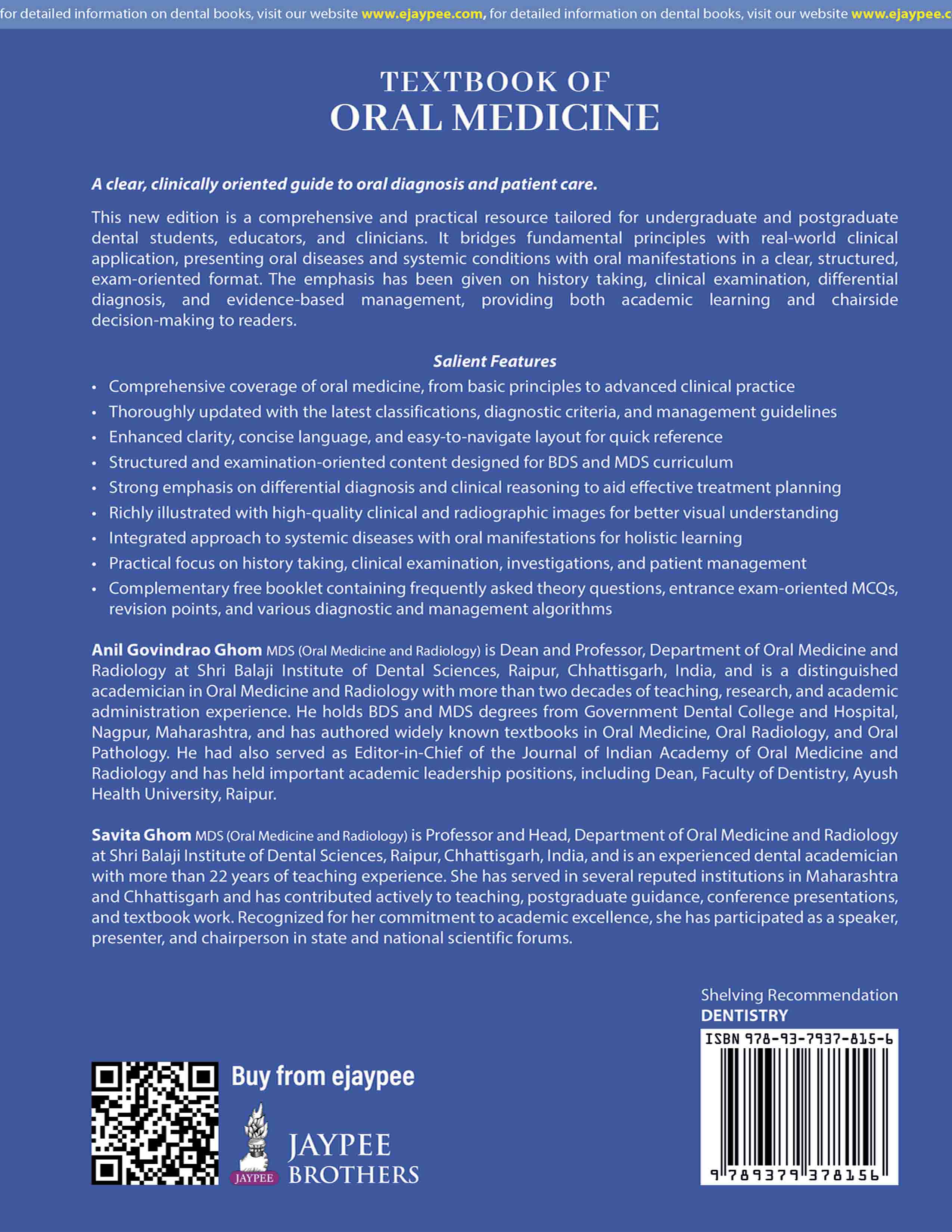 Textbook of Oral Medicine with One Stop Resource for All Your Exam Needs in Oral Medicine ANIL GOVINDRAO GHOMSAVITA ANIL GHOM (LODAM) ISBN: 9789379378156 2026 6/e view 2